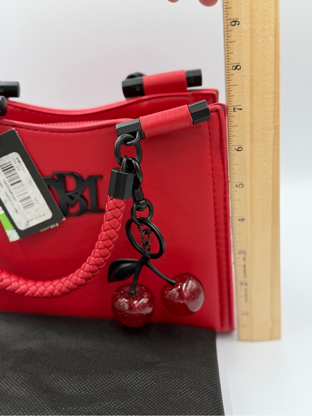 Badgley Mischka Red Satchel with Cherry Charm - Picture 7 of 9